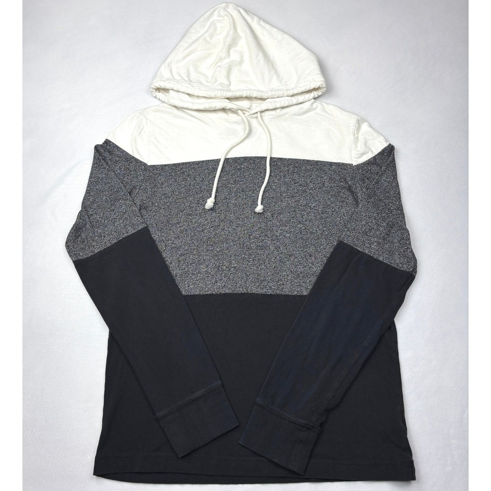 Aeropostale Mens Colorblock Hooded Long Sleeve Tee Shirt White Gray Black Small‎